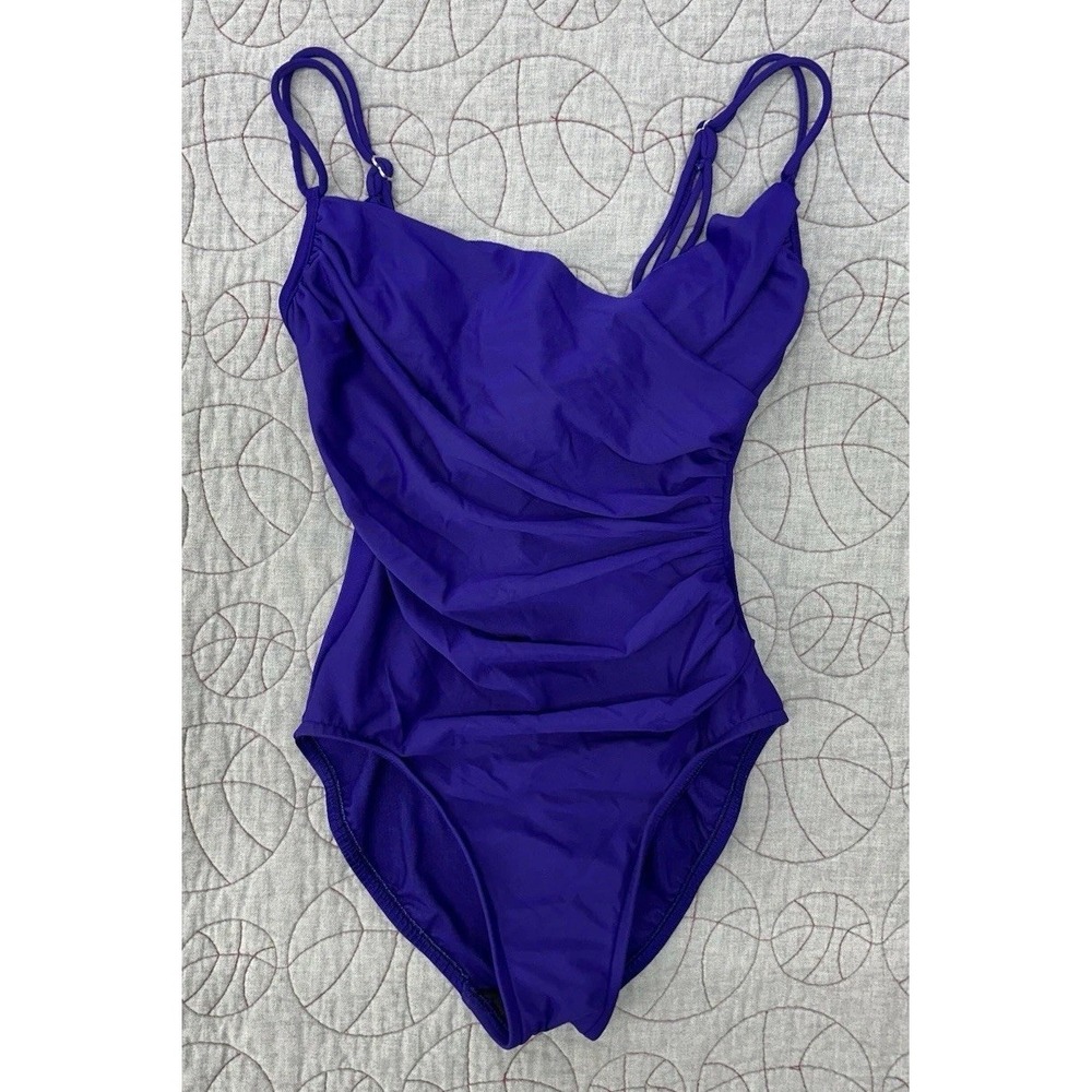 Magicsuit Slimming Slapping Drape Front Flattering Swimsuit Purple USA Size 8